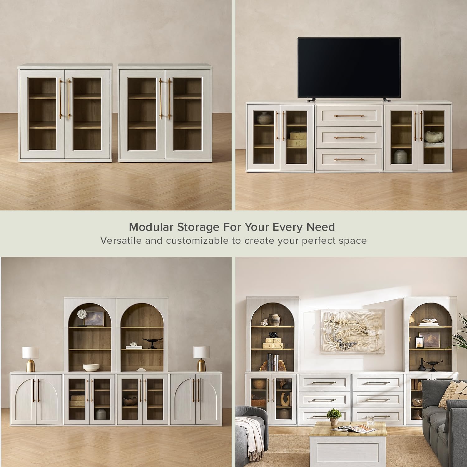 mopio Blake Storage Cabinet, Small Modular Accent Display Sideboard Buffet Cabinet with Storage, Media Console Credenza, for Kitchen, Coffee Bar, Pantry, Living Room (White Oak Acrylic, Single)