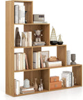 Tangkula 4-Tier Stepped Bookshelf, Freestanding 6 Cubes Ladder Bookcase with Anti-Tipping Kits, 64' Tall Modern Wooden Storage Display Rack for Home Office Living Room Study (1, Natural)