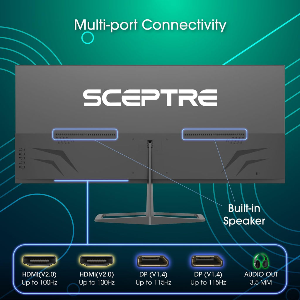 New! Sceptre 34-inch Prime Monitor 3440 x 1440 up to 115Hz 103% sRGB DisplayPort HDMI Build-in Speakers, Machine Black 2026 (E345W Series)