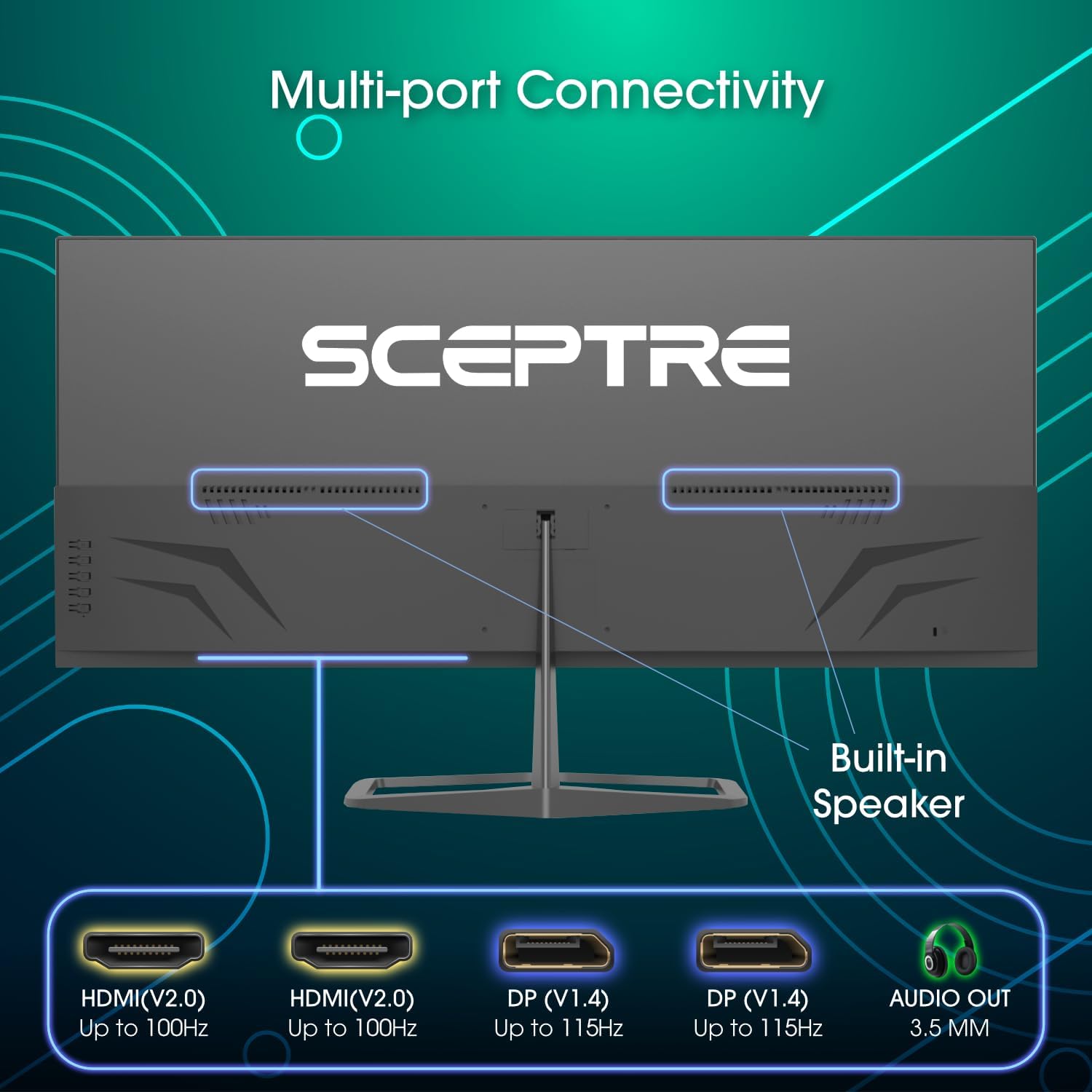 New! Sceptre 34-inch Prime Monitor 3440 x 1440 up to 115Hz 103% sRGB DisplayPort HDMI Build-in Speakers, Machine Black 2026 (E345W Series)