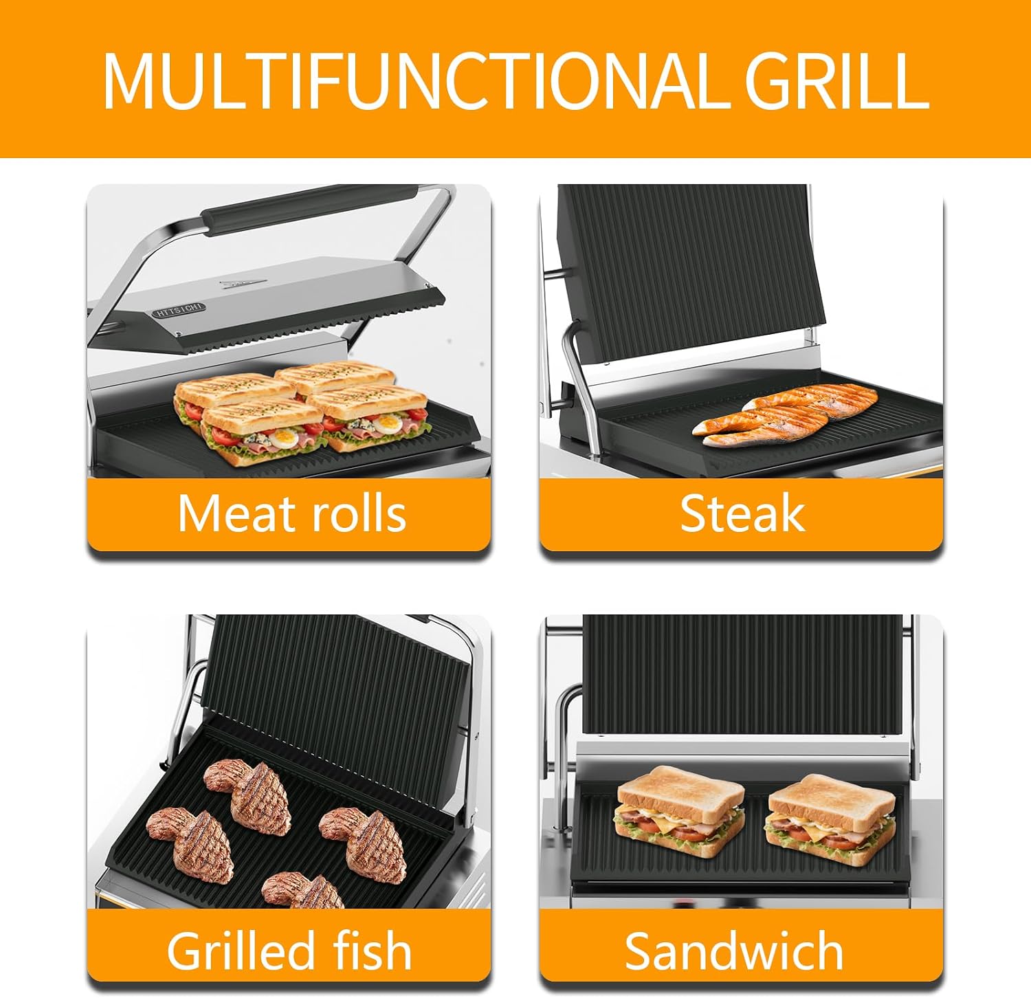 Commercial Panini Press - 2200W Commercial Electric Panini Sandwich Grill w/Nonstick Coating & Adjustable Temp, Panini Grill Press w/ 14'x9' Cooking Pan, Double-sided Heating