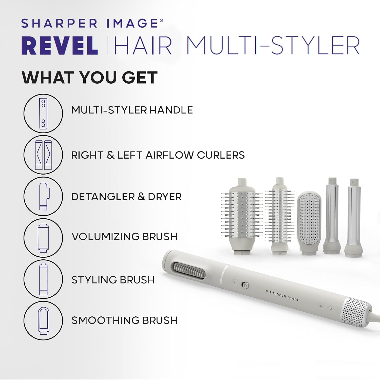 Sharper Image Revel 6-in-1 Multi-Styler, Ionic Hair Dryer Brush, Air Wrap Curling Wand, Detangler, Volumizing, Smoothing & Straightening Tools, Hair Accessories for Women for Salon Results at Home