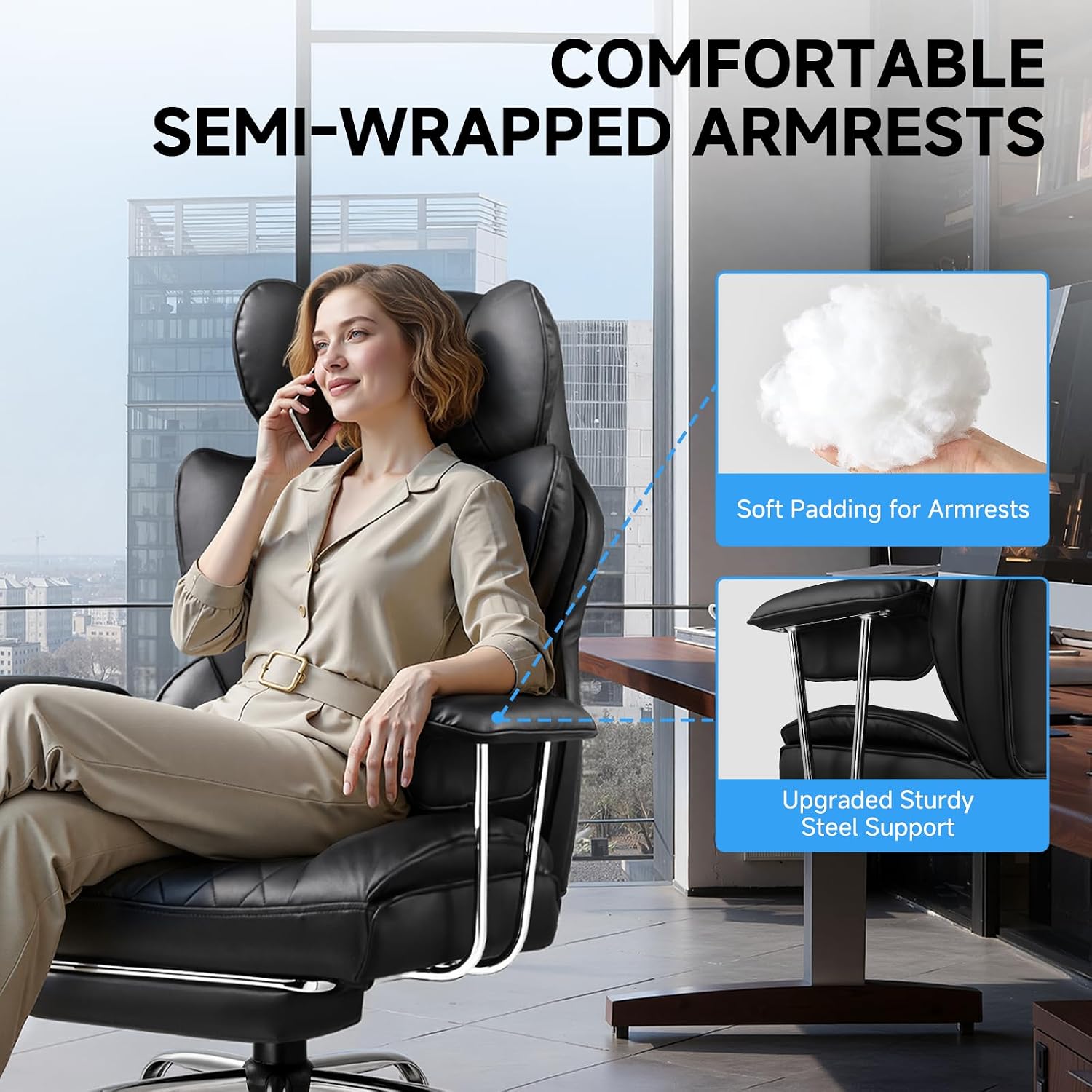 GTPLAYER Gaming Chair,Office Chair with Pocket Spring Lumbar Support, Ergonomic Comfortable Wide Office Desk Computer Chair with Outward Fixed Soft Armrests and Footrest (PU Leather, Black)