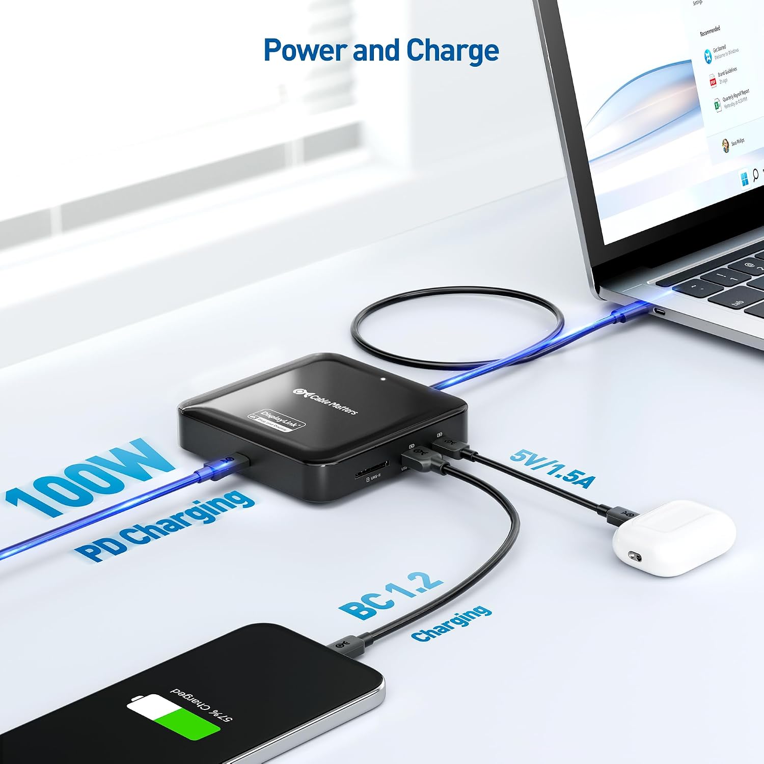 Cable Matters 7-in-1 Dual 4K 60Hz USB C DisplayLink Dock (DisplayLink Docking Station) with 2x DisplayPort, Gigabit Ethernet, 10Gbps USB, SD Reader,100W PD for MacBook All M1,M2,M3,M4 Models & Windows