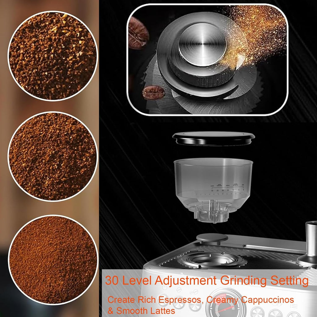 GlowSol Espresso Machine with Bean Grinder, Semi Automatic Espresso Machine, 20-Bar Espresso Maker with Milk Frother Steam Wand 2.8L Water Tank, Home Espresso Coffee Maker for Latte, Cappuccino