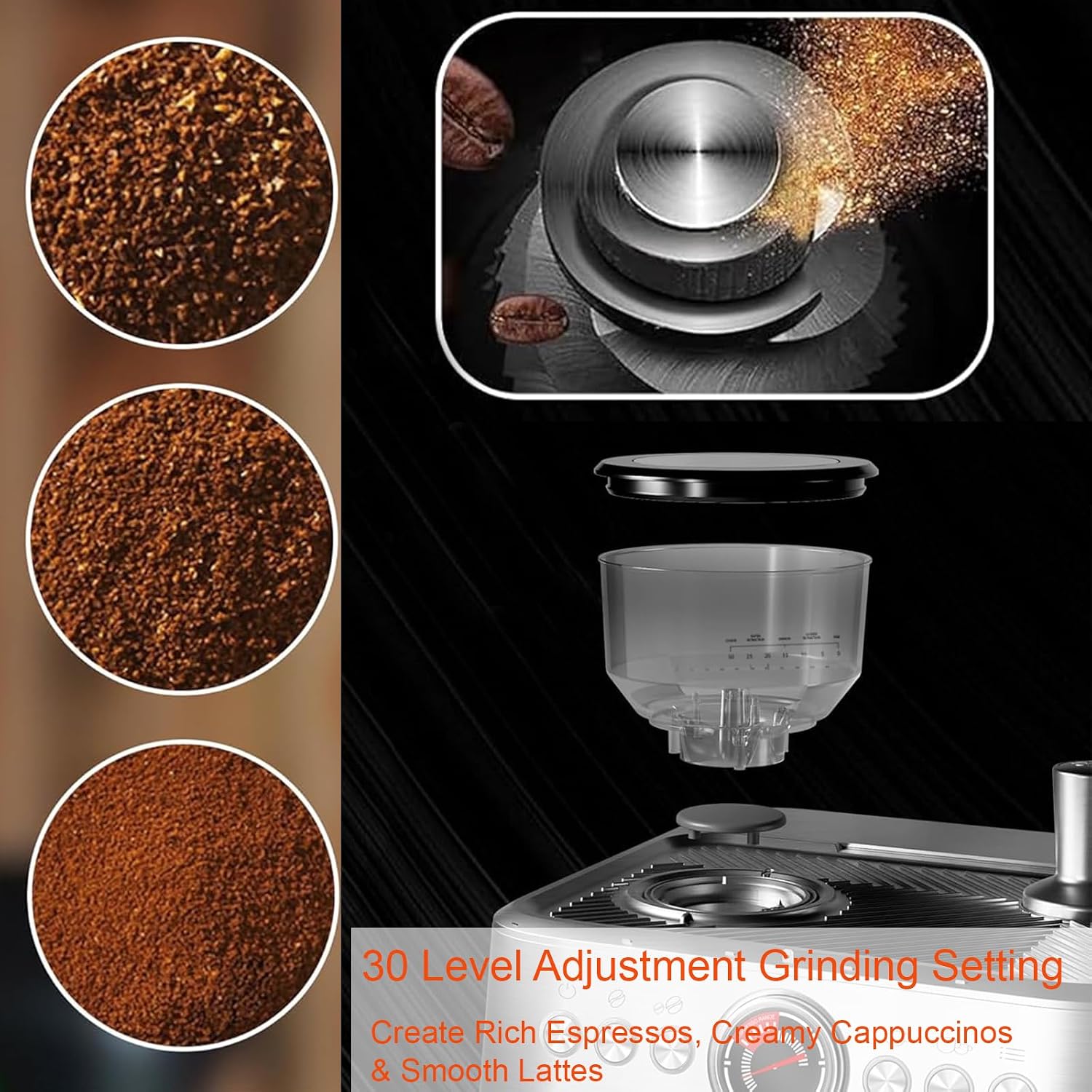 GlowSol Espresso Machine with Bean Grinder, Semi Automatic Espresso Machine, 20-Bar Espresso Maker with Milk Frother Steam Wand 2.8L Water Tank, Home Espresso Coffee Maker for Latte, Cappuccino