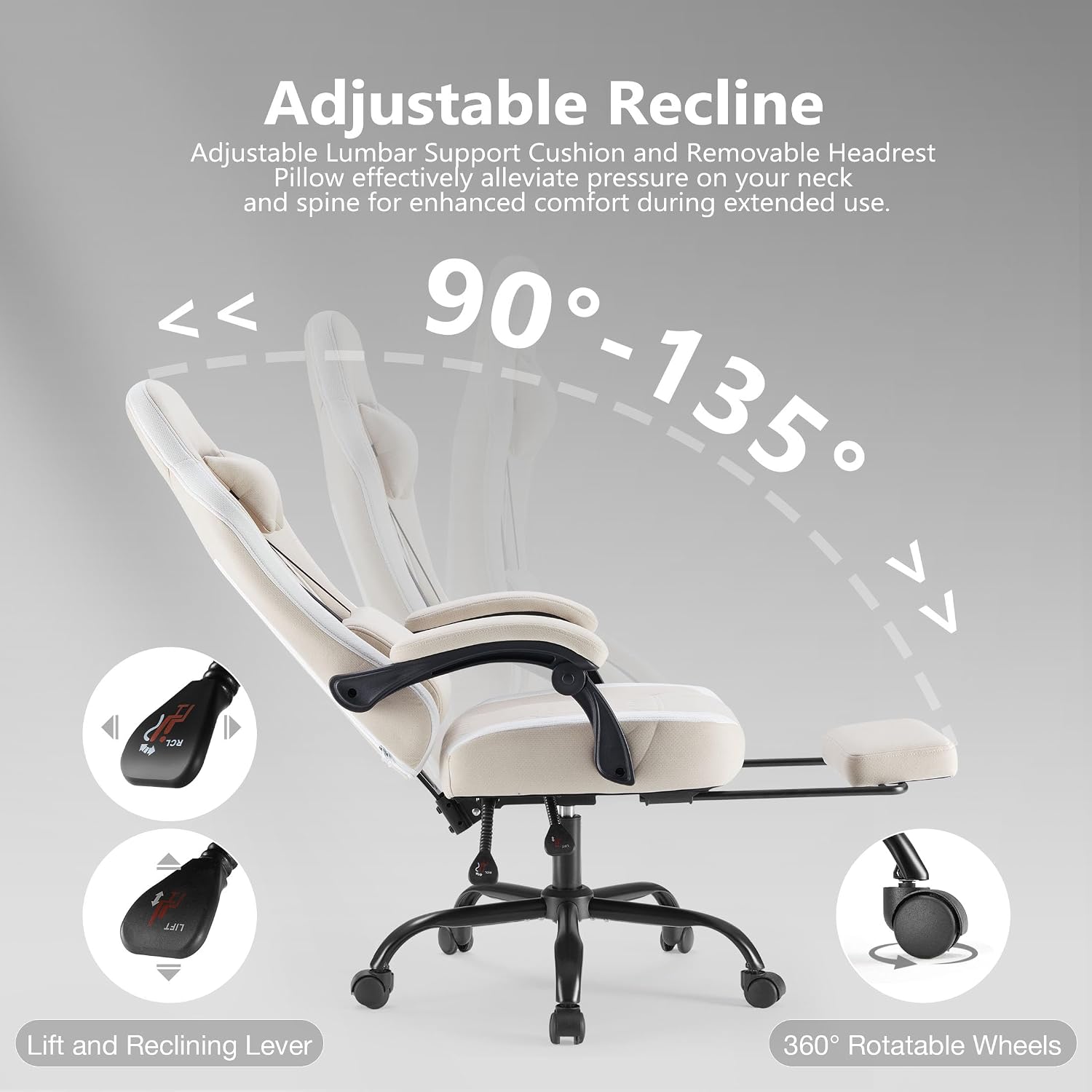 NEWBULIG Gaming Desk Chair - High Back Computer Office Chair with Footrest and Headrest, Comfy Ergonomic Lumbar Support with Linkage Armrests, Height Adjustable and 360° Swivel Wheels, Khaki