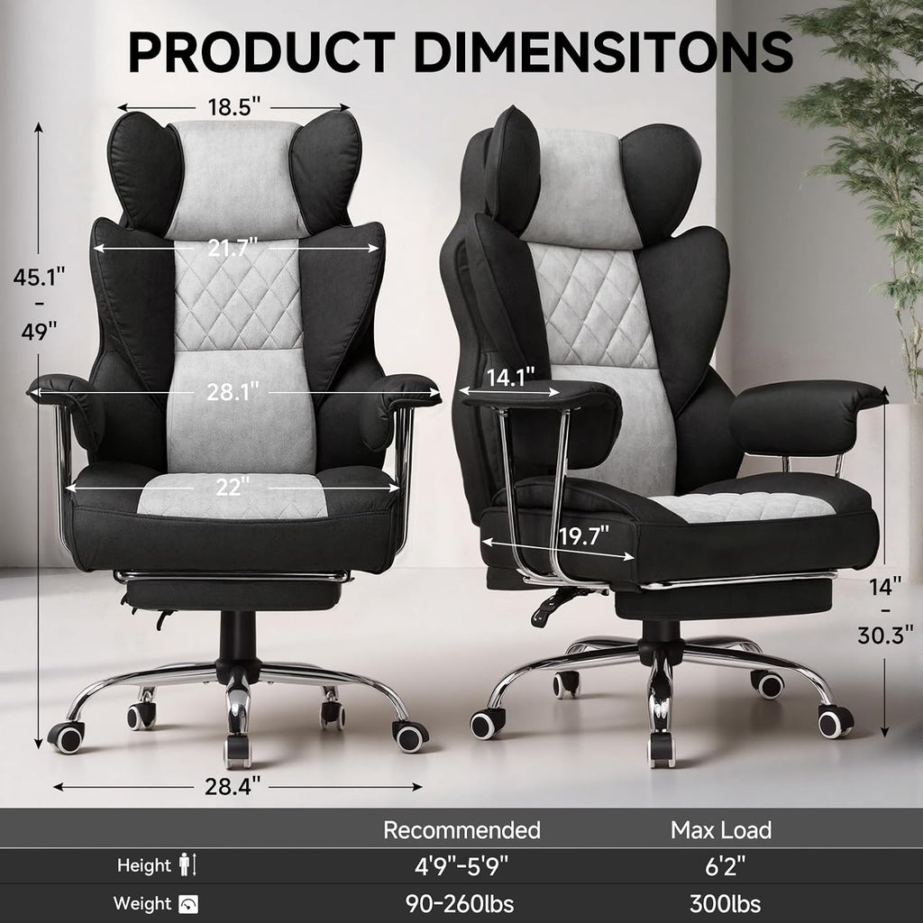 GTPLAYER Gaming Chair,Office Chair with Pocket Spring Lumbar Support, Ergonomic Comfortable Wide Office Desk Computer Chair with Outward Fixed Soft Armrests and Footrest (Fabric, Black & Gray)