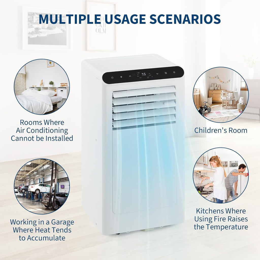 8,000 BTU Portable Air Conditioners, 3-in-1 Modes Up to Small Room, Portable AC Unit with Cooling, Fan, Dehumidifier, 24H Timer, Remote & Easy Window Installation Kit, White, for Bedroom,.