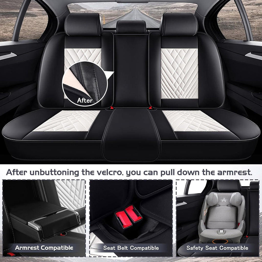 Car Seat Covers for Dodge Dart 2013-2016, Waterproof Nappa Leather Full Set Seat Cover, Anti-Slip and Comfortable Automotive Seat Protector&Accessories(Black White)