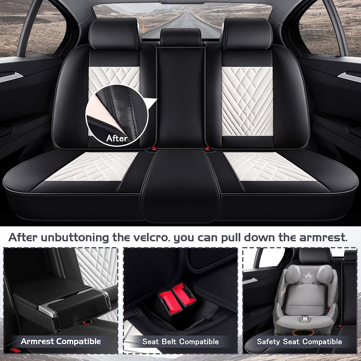 Car Seat Covers for Dodge Dart 2013-2016, Waterproof Nappa Leather Full Set Seat Cover, Anti-Slip and Comfortable Automotive Seat Protector&Accessories(Black White)
