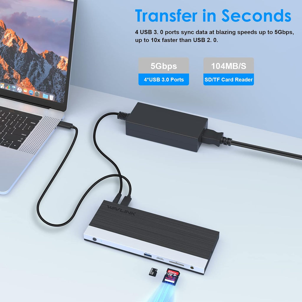 WAVLINK USB C Docking Station with 130W Power Adapter, Triple Display USB Type C to Dual HDMI Dock, 2 HDMI, DisplayPort, 100W PD3.0 Charging for Laptop, Ethernet, 4 USB 3.0, SD/TF Slot, Audio, Black