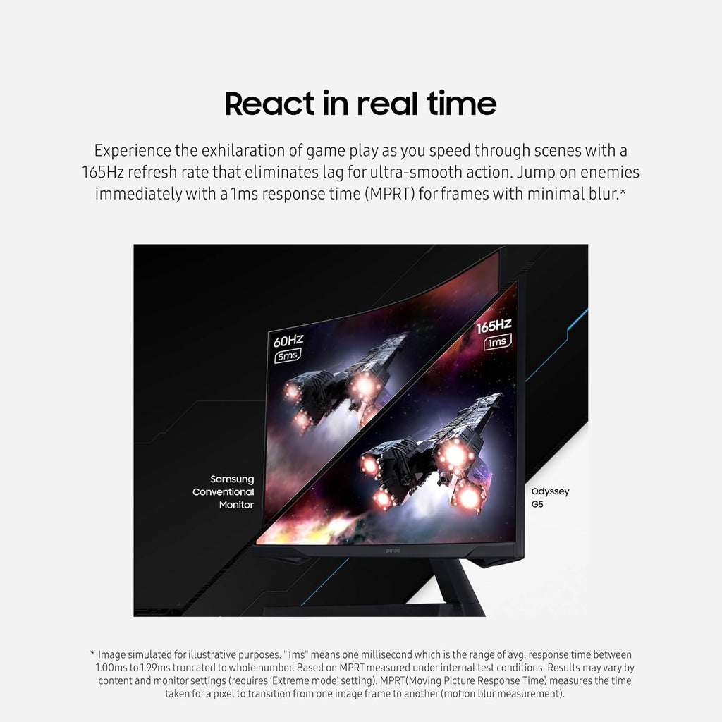 Samsung 27-Inch Odyssey G55C Series QHD 1000R Curved Gaming Monitor, 1ms(MPRT), HDR10, 165Hz, AMD Radeon FreeSync, Eye Care, LS27CG552ENXZA
