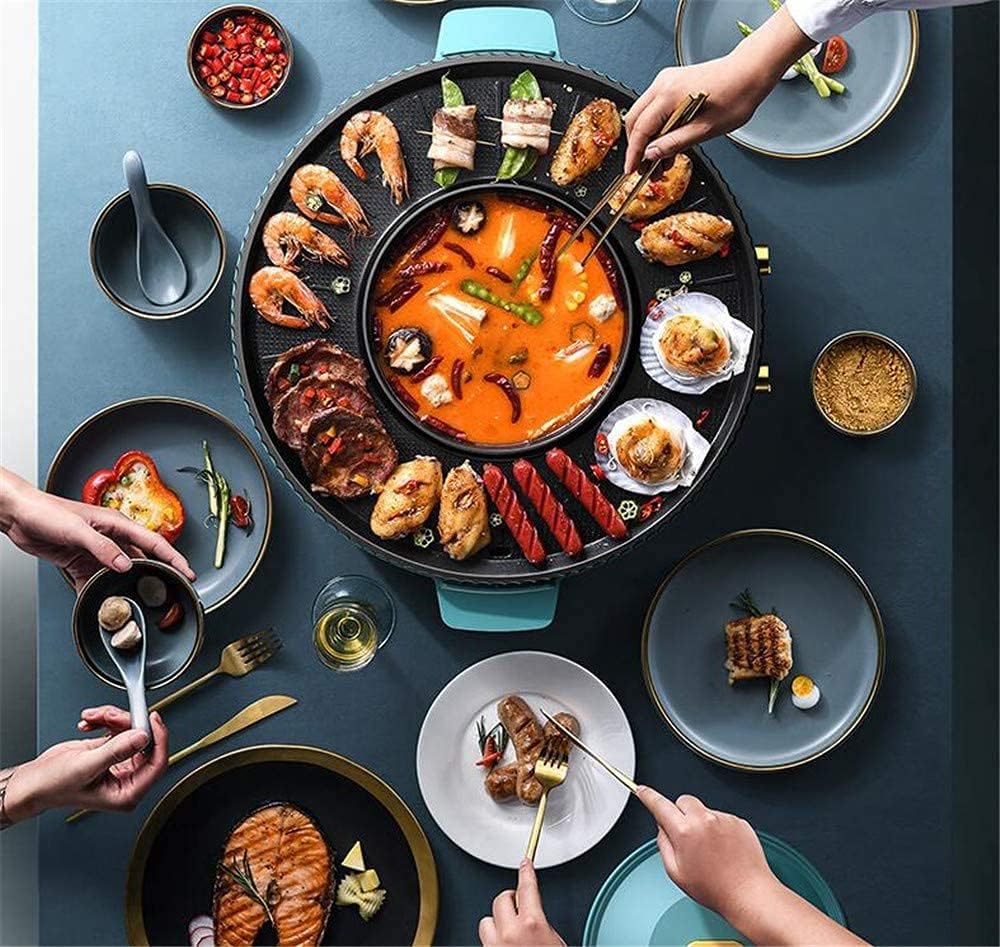 Electric Grill Indoor 2 in 1 Electric Smokeless Grill And Hot Pot Electric Hot Pot Grill 110V Split Easy Cleaning Dual Temperature Control