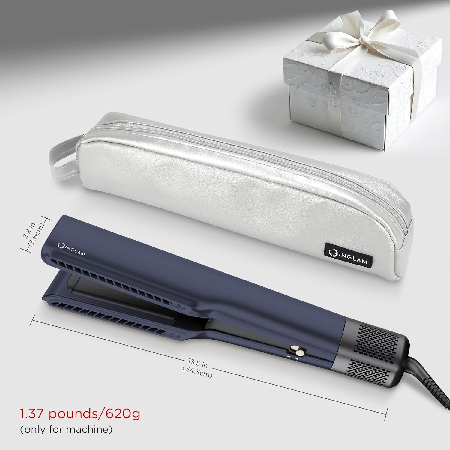 IG INGLAM Air Straightener, Style from Wet Hair, 2.2' Hair Dryer Straightener, 200M Negative Ionic, One-Step Air Straight for Medium and Long Length(14'-30'), Prussian Blue
