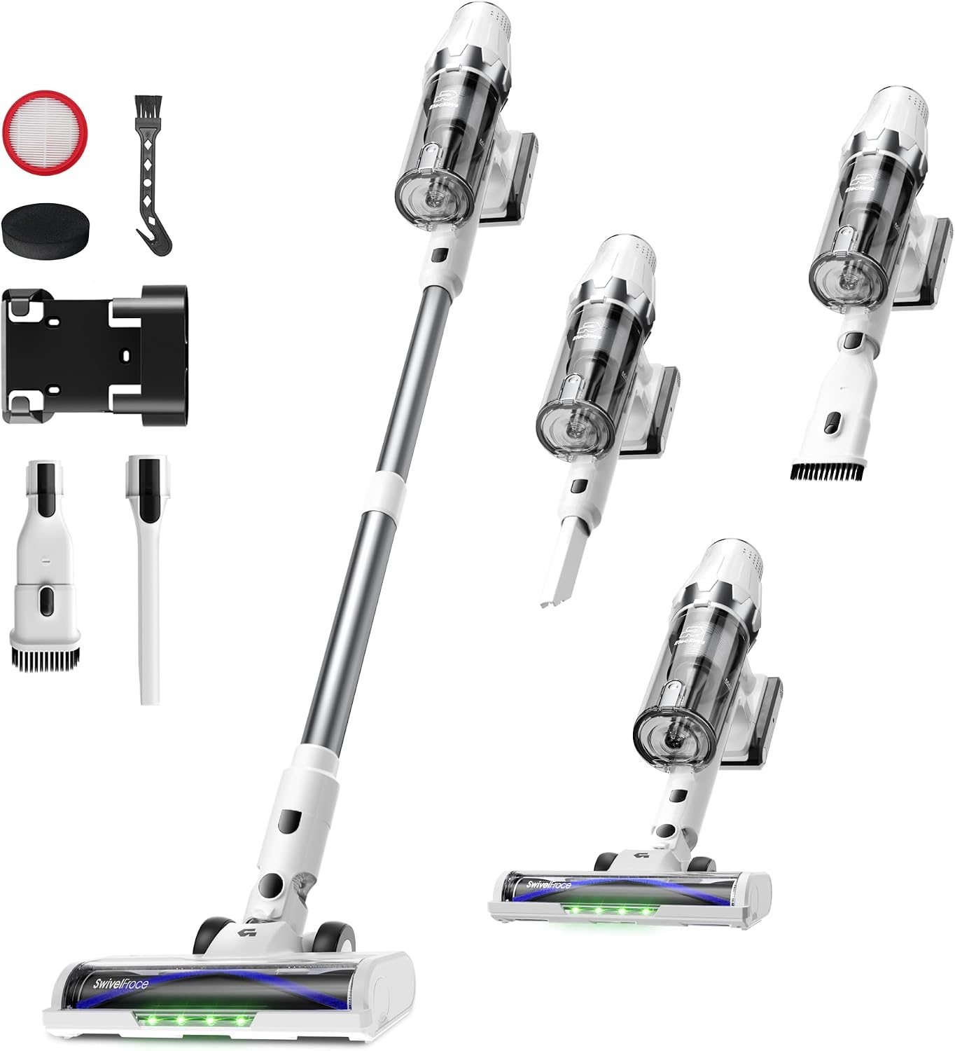 ElecKeys Cordless Vacuum Cleaner, 580W 48KPA 65Mins Vacuum Cleaners for Home, Self-Standing Anti-Tangle Vacuum with LED Display, Rechargeable, Lightweight, Cordless Vacuum for Floors/Pet Hair/Carpets