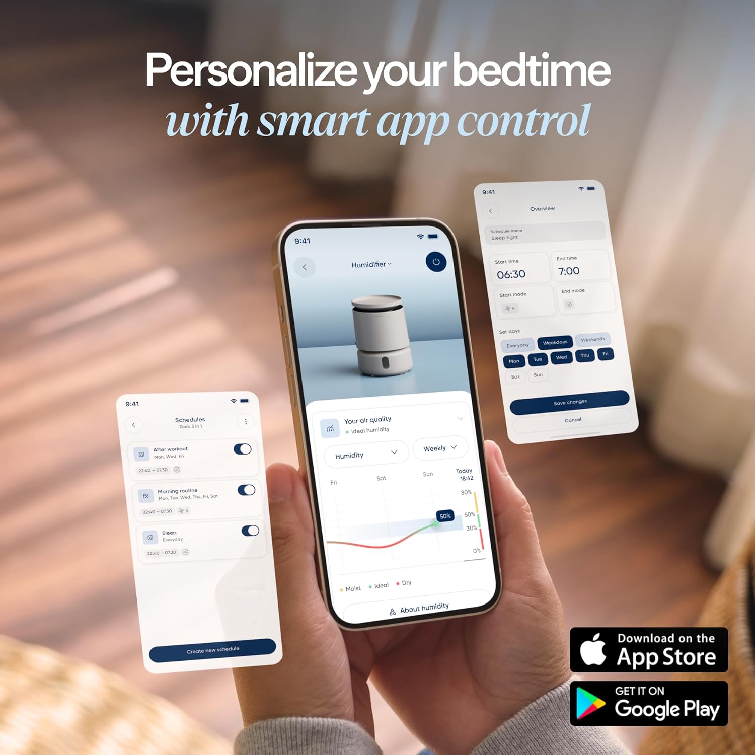 BLUEAIR Room Humidifier - DreamWell - 48Hr Top-Fill Mist-Free InvisibleMist Technology Aroma Stone for Essential Oils and Soothing Mood Lighting - Quiet Operation for Bedroom and Home Use, Beige