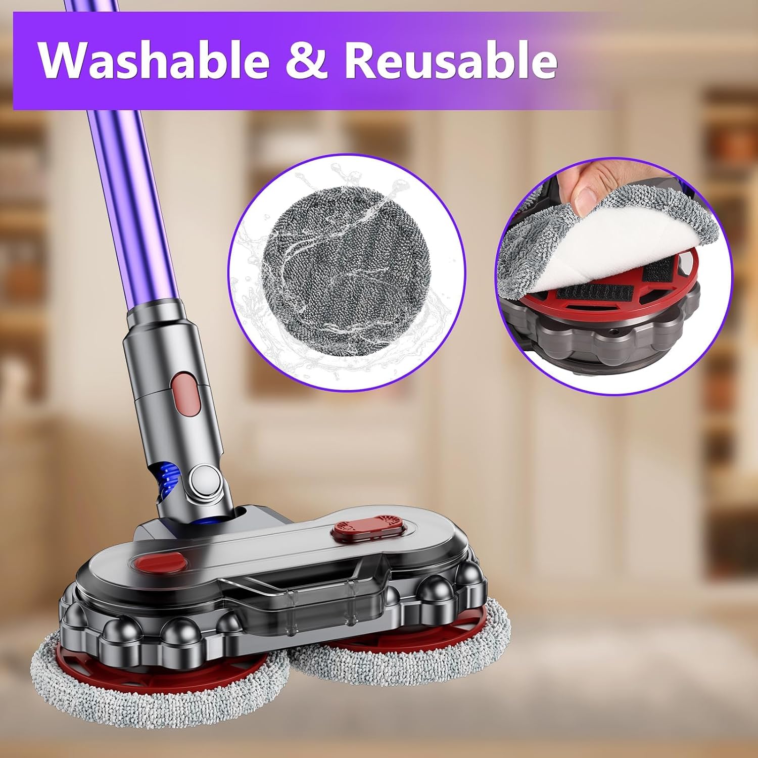 MYUAKO Mop Head for dy-Son V7/V8/V10/V11/V12/V15 Vacuum Cleaners, Electric Floor Mop with Removable Water Tank, Wet Mop Head Attachment Wet and Dry