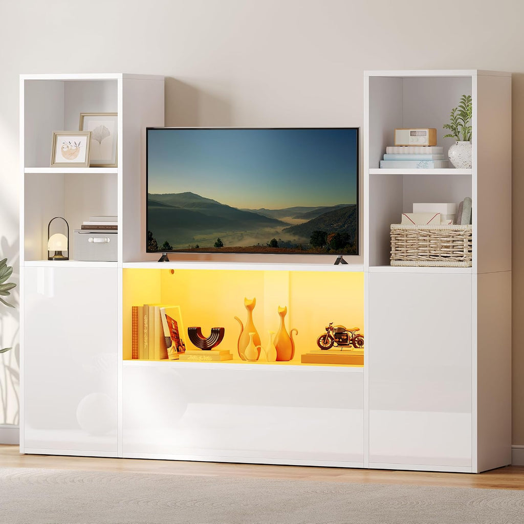 YITAHOME Castle Bookcase with Storage & Adjustable LED Lights, U-Shaped White Bookshelf with Cabinet, UV High-Gloss Display Unit, Cube Organizer for Living Room, Home Office and Bedroom