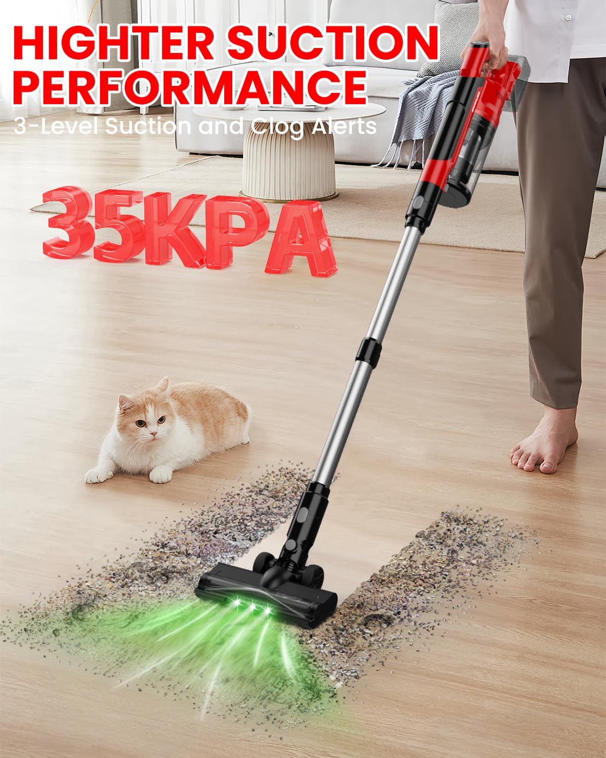 Cordless Vacuum Cleaner for Milwaukee Battery, 7-in-1 Lightweight Stick Vacuum with HEPA Filter, 35KPA Suction, 350W Brushless Motor, 3 Modes for Carpet, Floor, Car (Battery Not Included)