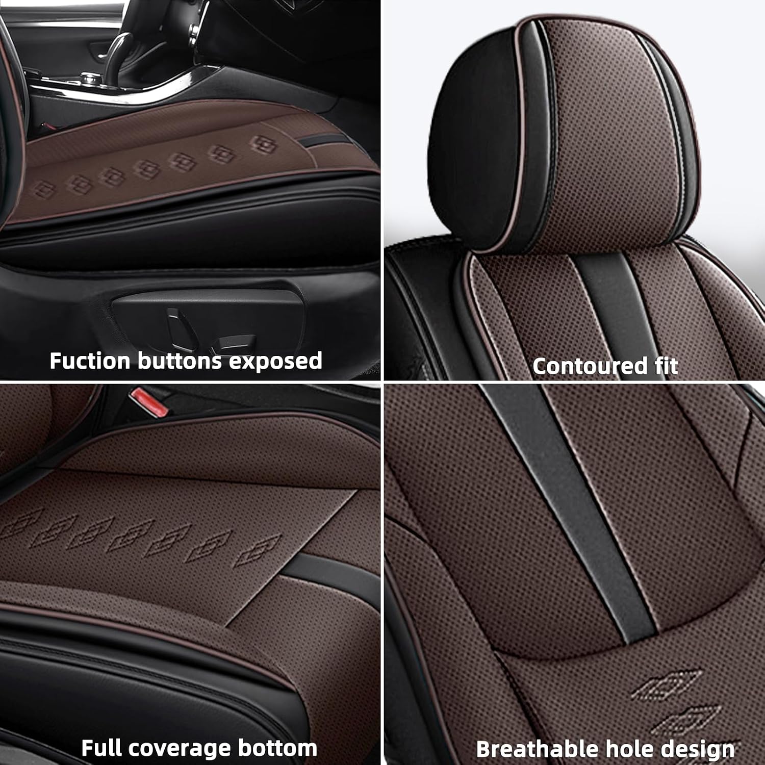 Leather Seat Covers for Lexus LS 460 2007-2017,Premium Car Seat Covers Full Set,Waterproof Car Seat Protectors with Airbag,Comfort Interior Cover Seats for Cars(Black+Brown)