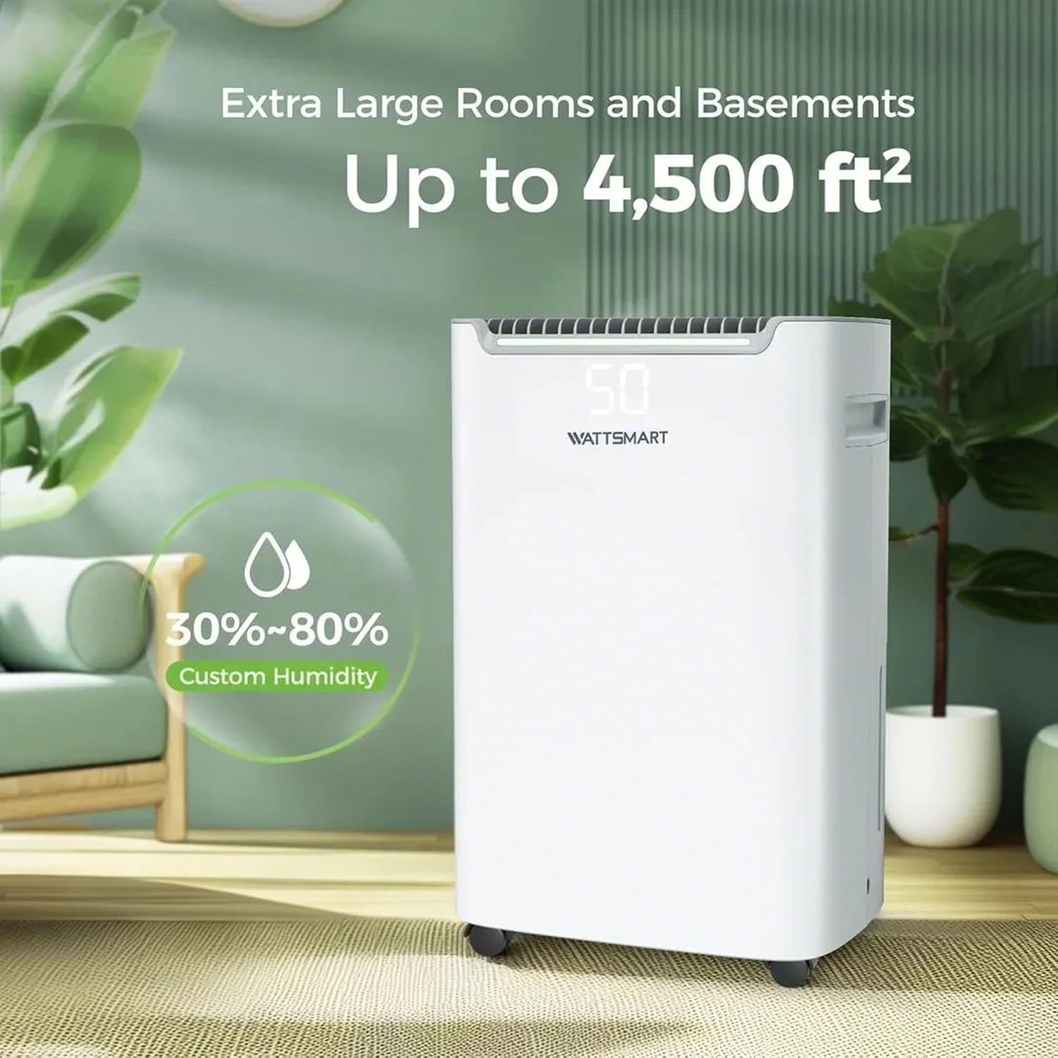 Dehumidifier 4500 Sq.Ft 50 Pint, Dehumidifier for Basements and Home-with Drain Hose, Intelligent Humidity Control, 3 Operation Modes,24HR Timer,Auto Defrost,for Large room