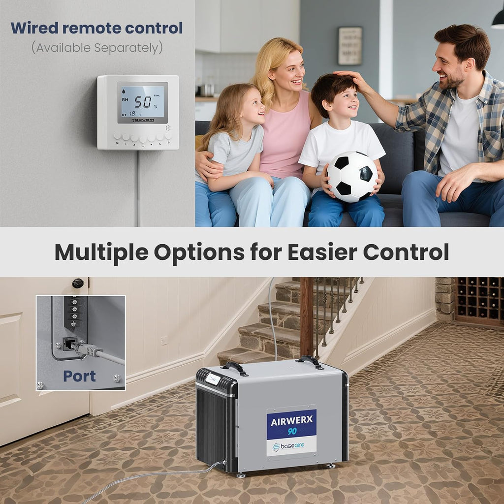 BASEAIRE 198 Pints Energy Star Crawl Space Commercial Dehumidifier, 5 Years Warranty, Large Industrial Water Damage Equipment for Basement, Garage and Job Sites, AirWerx 90