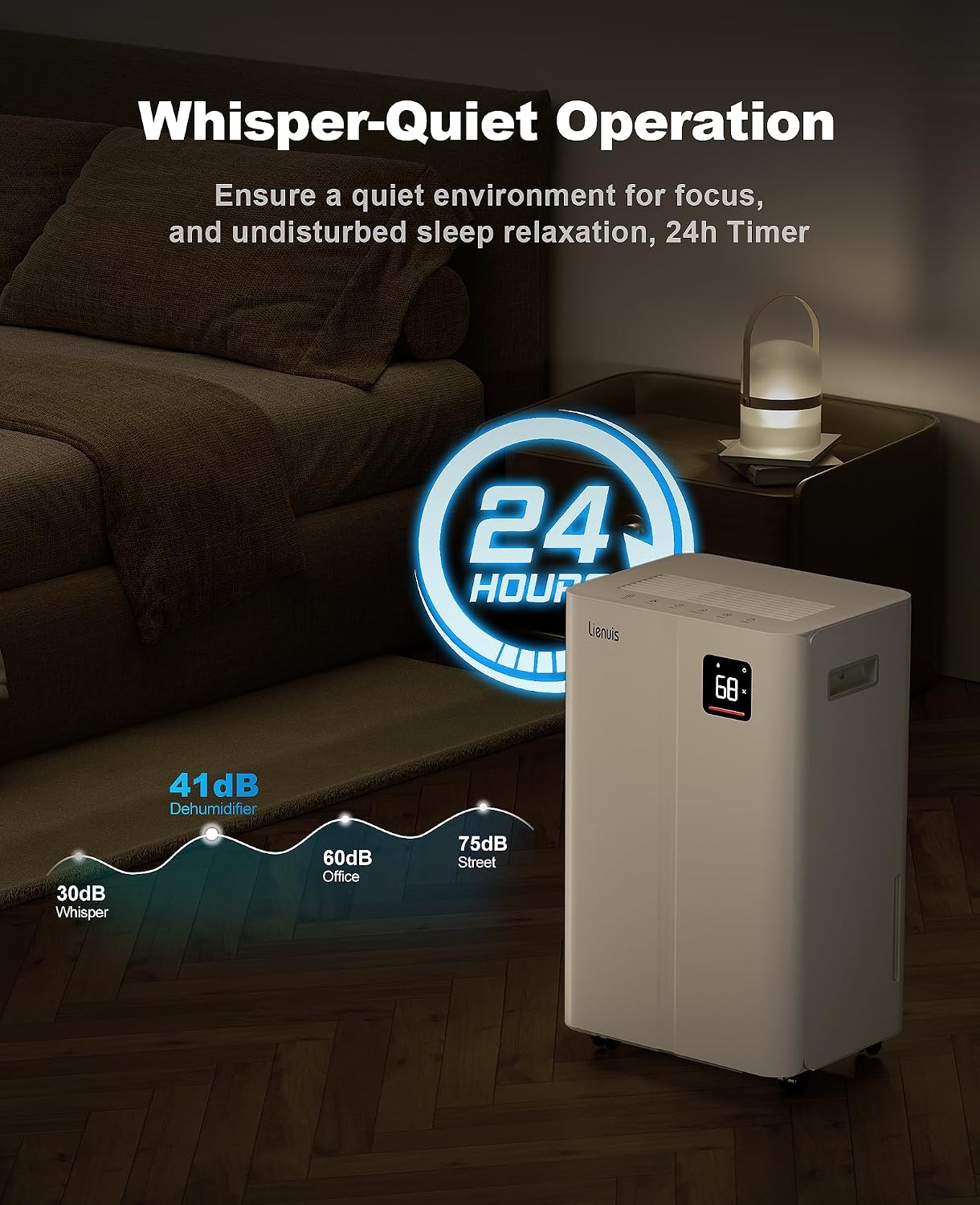 50 Pint Dehumidifier for Large Rooms & Basements, Up to 4,500 Sq.Ft, Automatic Humidity Control with Continuous Drain, Quiet 40dB, 24-Hour Timer, Wheels & Child Lock