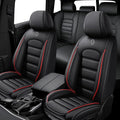 5 Seat Covers for Infiniti G35 2003-2010 Leather Car Seat Covers Waterproof Soft Car Seat Protectors Comfort Premium Automotive Seat Covers with Airbag（Standard,Black+Red Bars）
