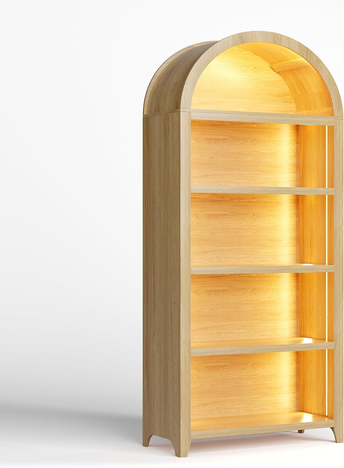 Arched Bookcase - 5 Layers Bookshelf with 3 Colors LED Sensor Lights and Thickened Wooden Design Display Shelf for Lego Books Bathroom Living Room - Ideal Gift (Wood)