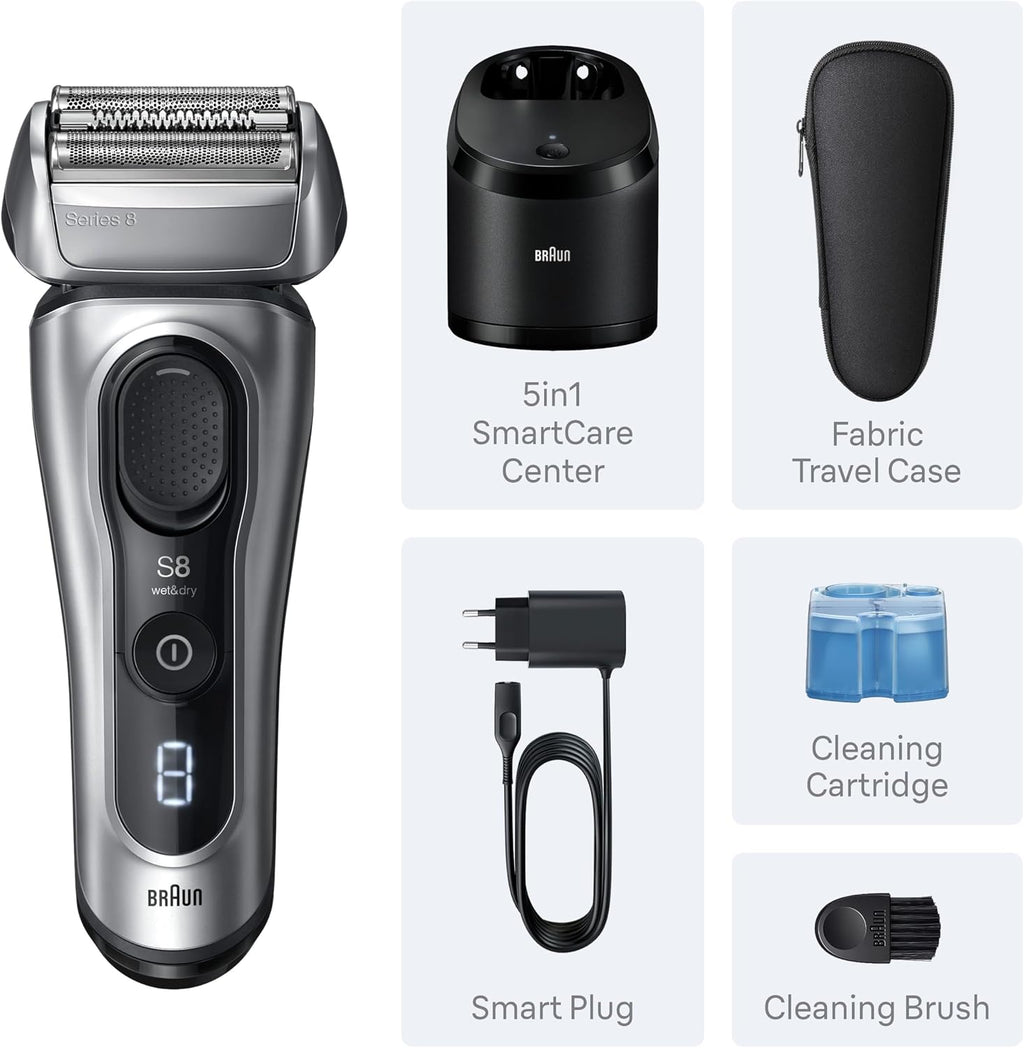 Braun Series 8 8567cc Electric Razor for Men, 4+1 Shaving Elements & Precision Long Hair Trimmer, 5in1 SmartCare Center, Close & Gentle Even on Dense Beards, Wet & Dry Electric Razor, 60min Runtime