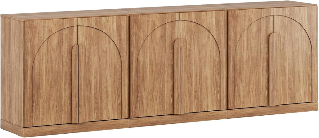 BELLEZE 2 Tier Bookshelf with Arched Wood Door, Set of 3 Modern Display Bookcase Shelf with Storage and Adjustable Shelves, 94' Wood Bookshelves for Living Room Office Entryway (Camel)