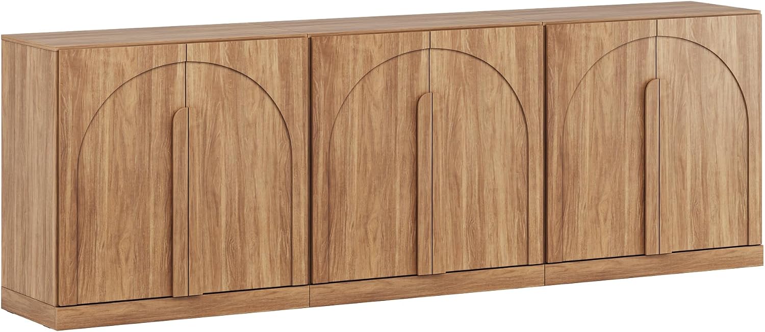 BELLEZE 2 Tier Bookshelf with Arched Wood Door, Set of 3 Modern Display Bookcase Shelf with Storage and Adjustable Shelves, 94' Wood Bookshelves for Living Room Office Entryway (Camel)