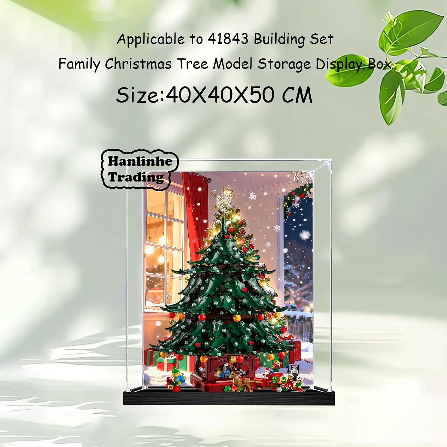 Acrylic Display Case for Lego 41843 Family Christmas Tree Building Set– Dustproof Display Box & Showcase, Display Box Compatible with Lego 41843 -Only Display case (Back Spray Black Base 2)