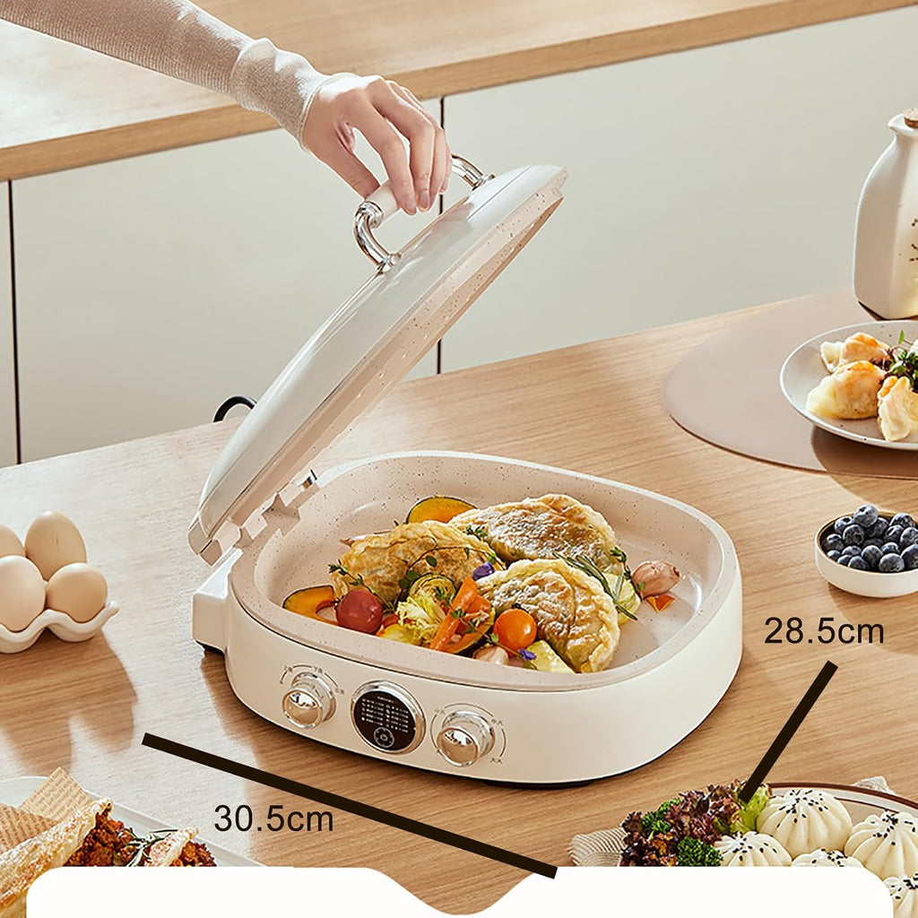 Stainless Steel Griddler, Electric Contact Grill,1400W Adjustable Temp Contro Electric Grill with Ceramic Non-Stick Coating Plate, Opens 180 Degrees, for Any Type or Size of Food