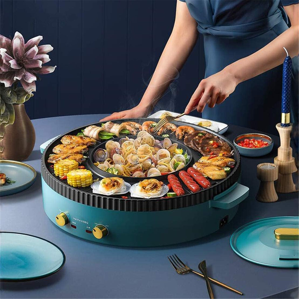 Multi-Function Electric Hot Pot Grill, 220 ℃ Constant Temperature Double Temperature Control Electric Grill, Indoor Teppanyaki, Used for Grilling Spaghetti Pot