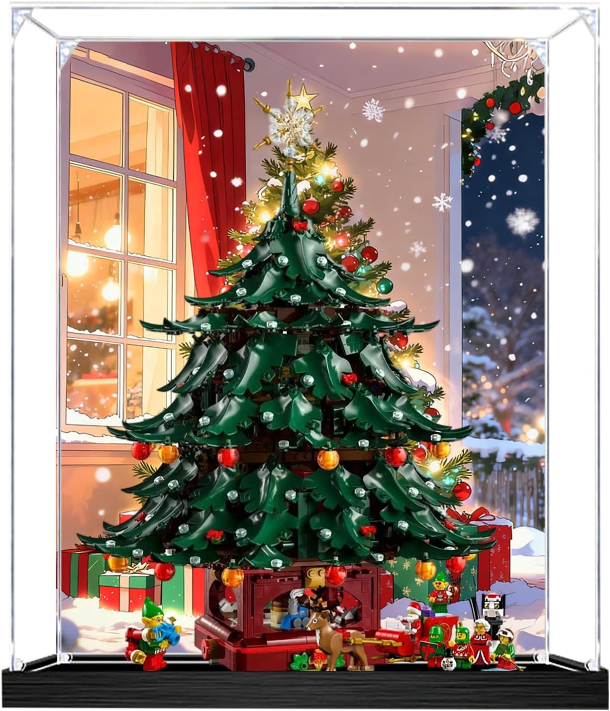 Acrylic Display Case for Lego 41843 Family Christmas Tree Building Set– Dustproof Display Box & Showcase, Display Box Compatible with Lego 41843 -Only Display case (Back Spray Black Base 2)