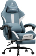 GTPLAYER Gaming Chair Ergonomic Office Chair with Foot Rest & Pocket Spring Cushion, High Back Computer Desk Chair with Headrest & Lumbar Support, Breathable Fabric Game Chair for Adults, Blue