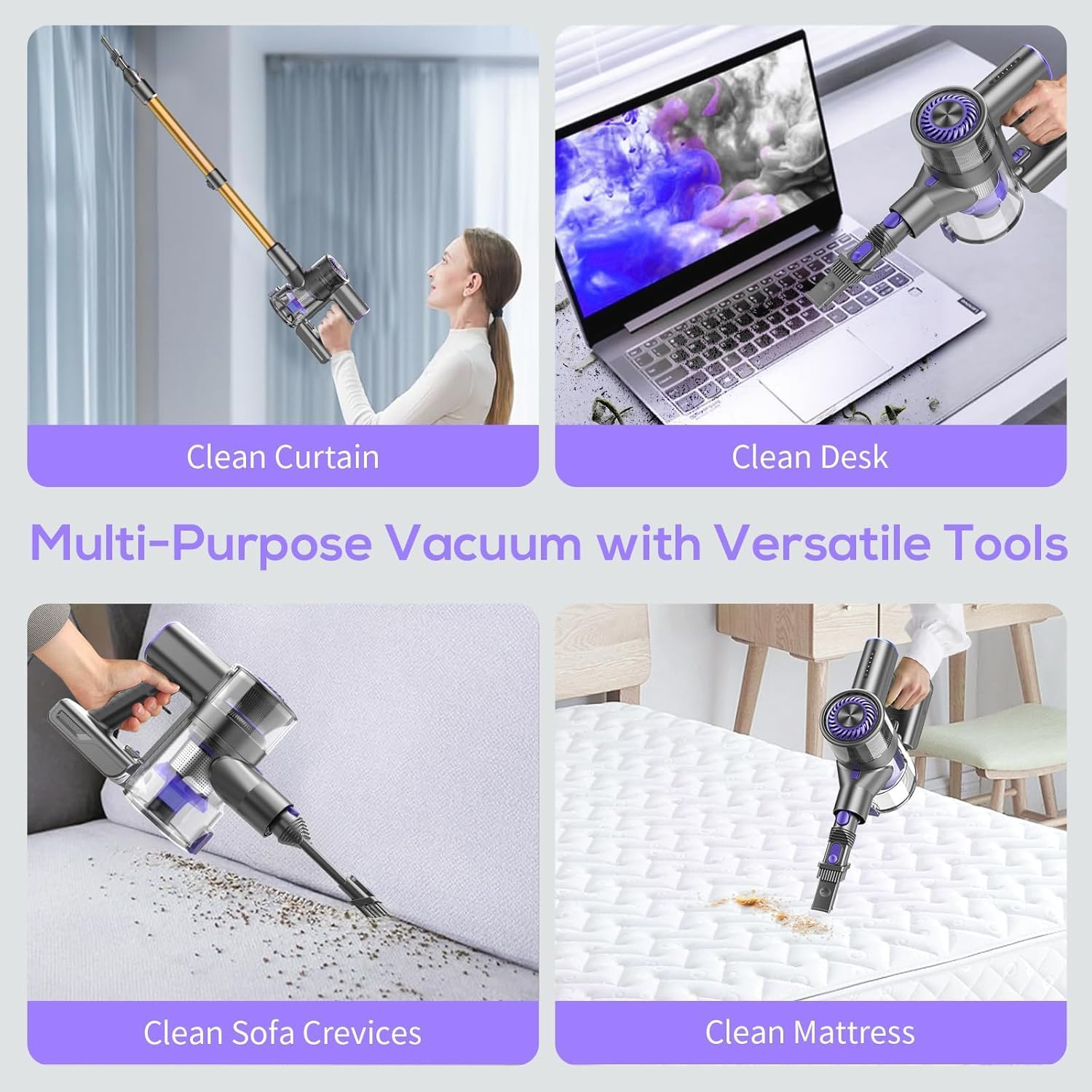 MBTTODF Cordless Vacuum Cleaner,Self-Standing Vacuum Cleaners for Home,Powerful Suction Stick Vacuum Cordless Rechargeable with LED Touch Screen Lightweight Vacuum for Pet Hair Carpet