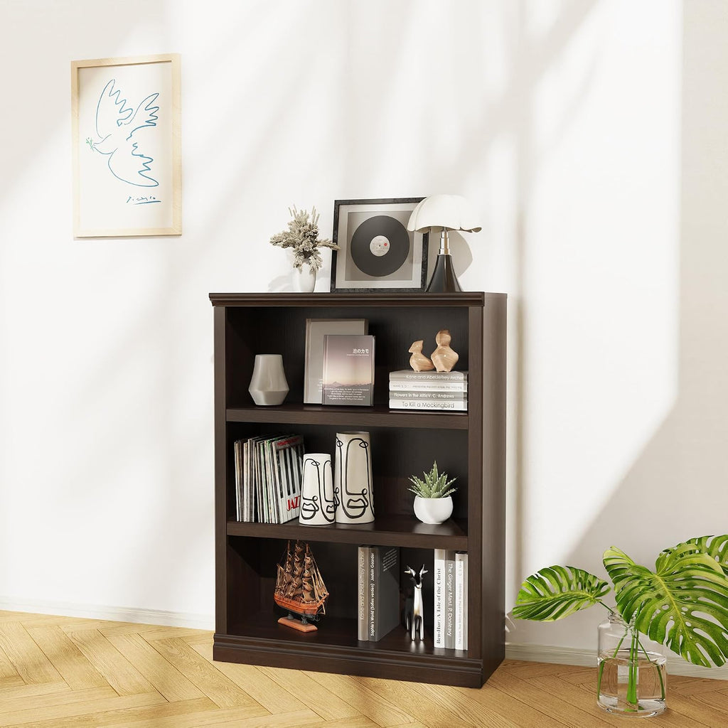 Bevfint 43 in Tall Bookcase, 3-Tier Bookshelf Open Storage, 33 inch Wide Floor Standing Indoor Furniture, Book Cases for Home School Library Office Bedroom Kids, Dark Cherry 3 Tiers