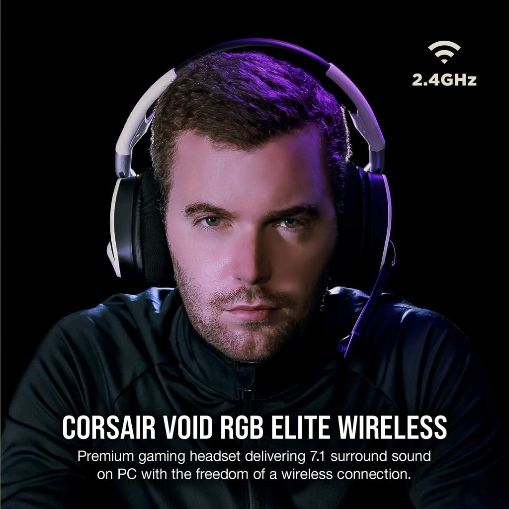 Corsair Void RGB Elite Wireless Gaming Headset – 7.1 Surround Sound – Omni-Directional Microphone – Microfiber Mesh Earpads – Up to 40ft Range – iCUE Compatible – PC, Mac, PS5, PS4 – White