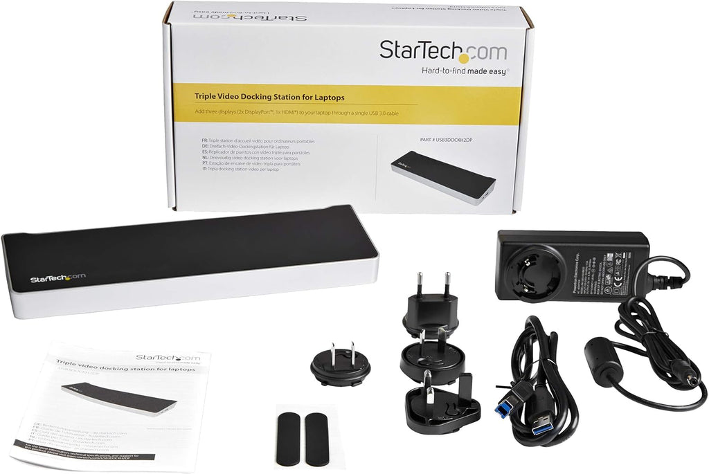 StarTech.com Triple Monitor USB 3.0 Docking Station, 2x 4K DisplayPort & HDMI, USB Type A Universal Laptop Dock, Windows/Mac, TAA
