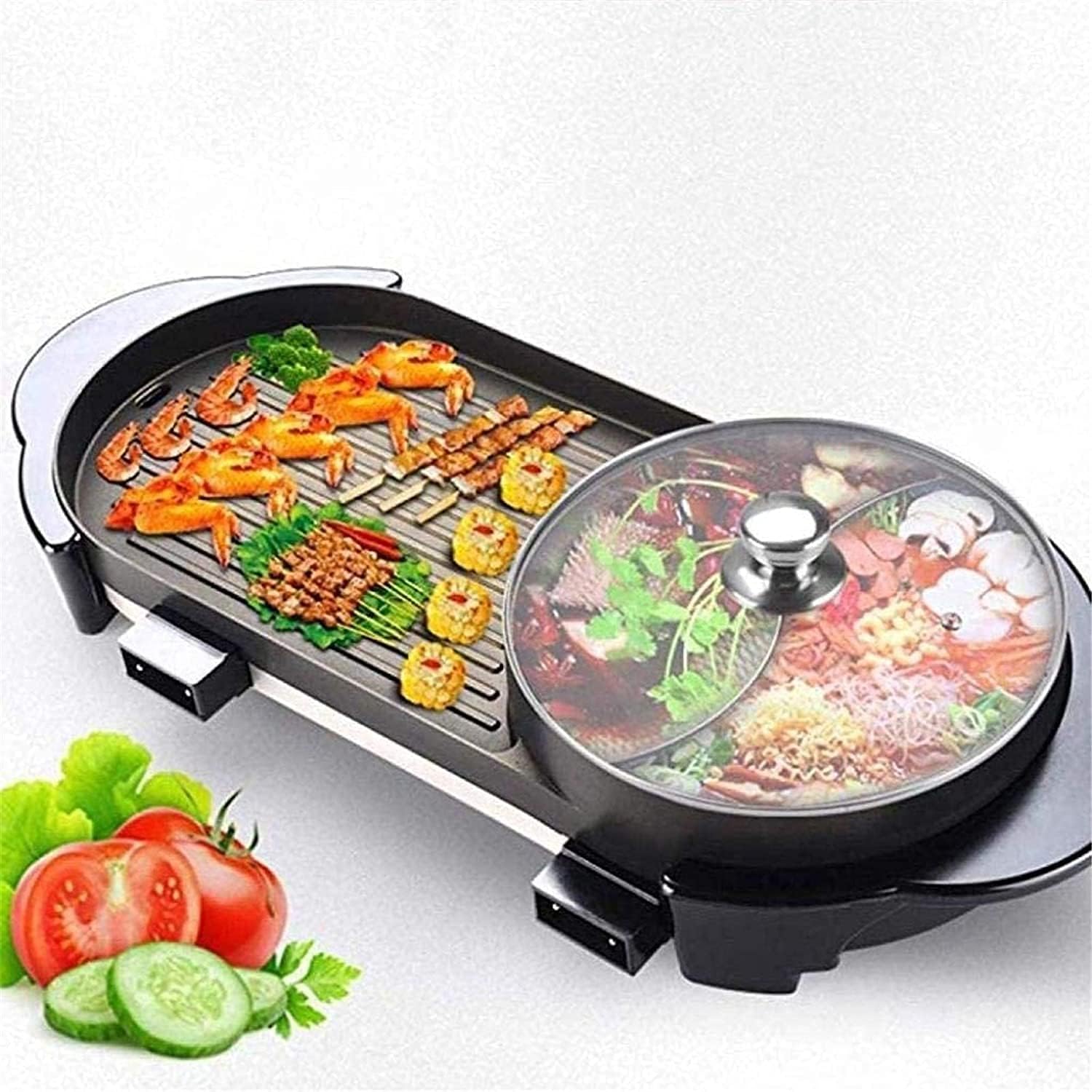 Indoor Korean Barbecue Grill Electric Teppanyaki Grill Table Hot BBQ Plate for Kitchen Dinner Party Camping Festival Cooking -Baking Pan Smokeless Barbecue 1500W,Portable Nonstick Griddle
