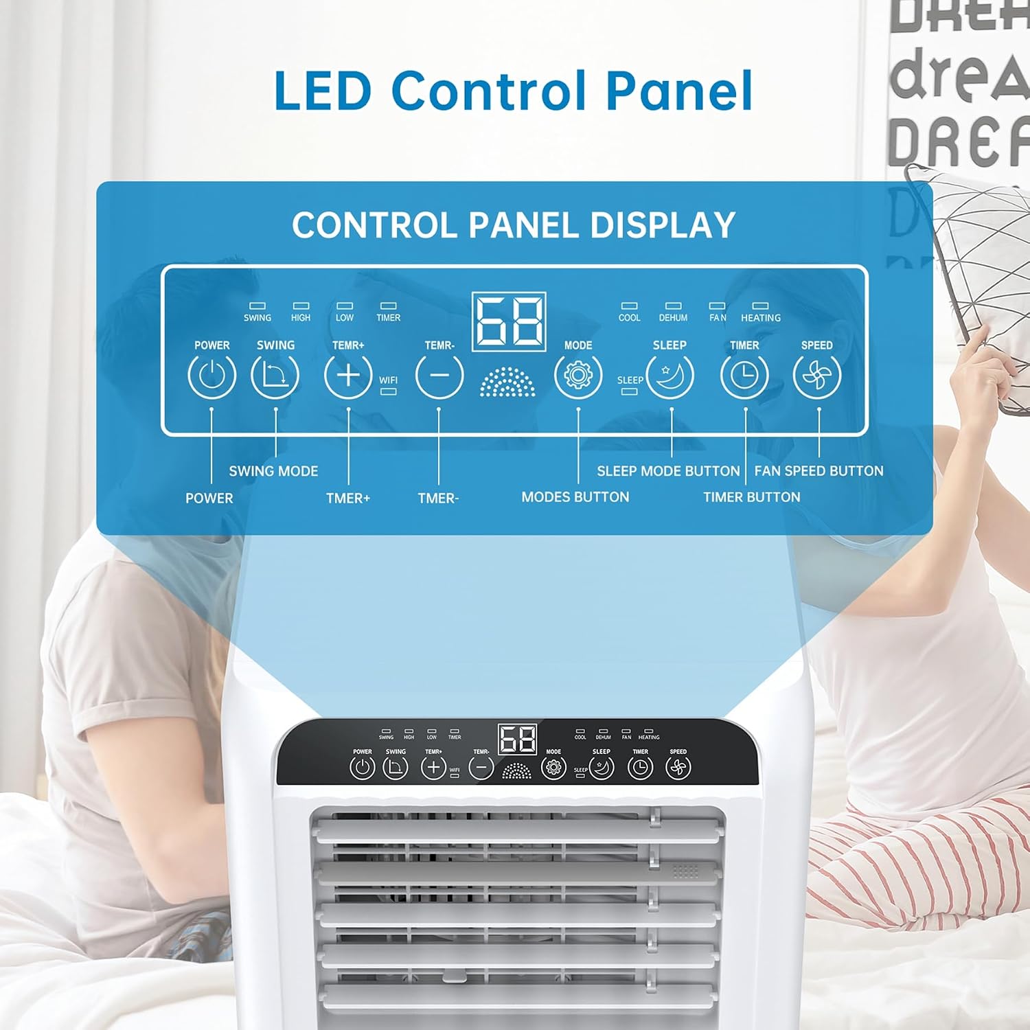GarveeTech 8000 BTUs Portable Air Conditioner, 3 in-1 AC Unit For 350 Sq. Ft. With Built-In Dehumidifier, 2-Speed Fan, 24-Hour Timer, Remote Control, Led Display For Bedrooms