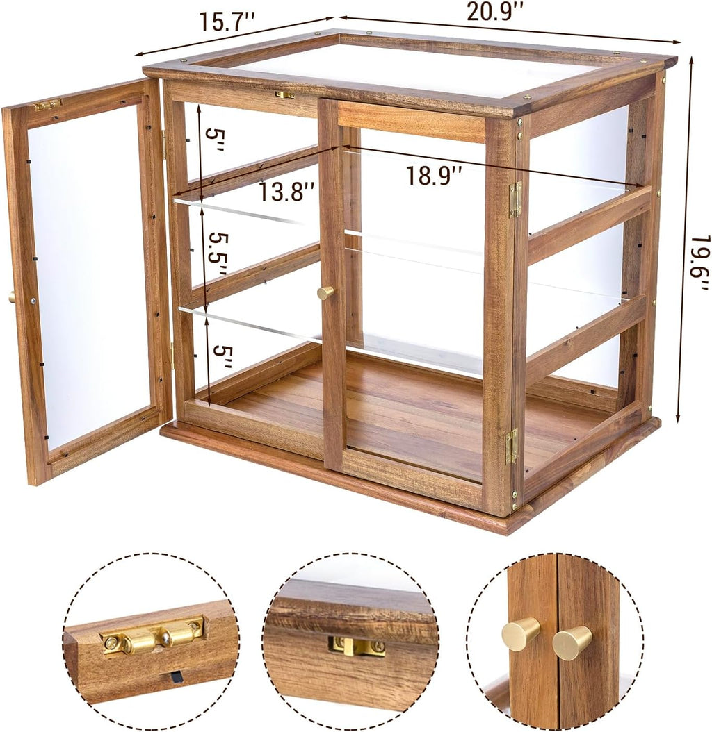 Pastry Display Case,Cookie Display, Professional-Grade Retail Bakery Display Case,,3 Tier Premium Acacia Wood and Clear Acrylic Bread Box,with Removable Trays and Rear Doors for Home or Commercial Use