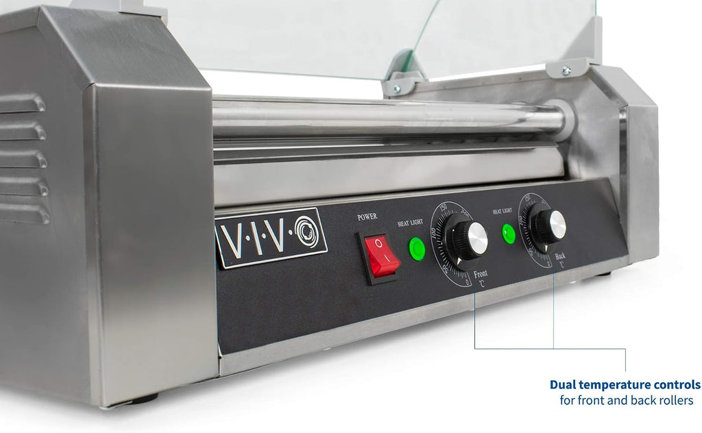VIVO Electric 12 Hot Dog 5 Roller Grill Warmer, Stainless Steel, Commercial and Household 750W Machine with Cover, HOTDG-V205
