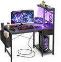 Grandder Gaming Desk 55 Inch with Power Outlet and LED Light, Computer Desk with Reversible Shelves and Storage Drawer, Pc Small Table for Home Office Table with Bag, Carbon Fiber Black