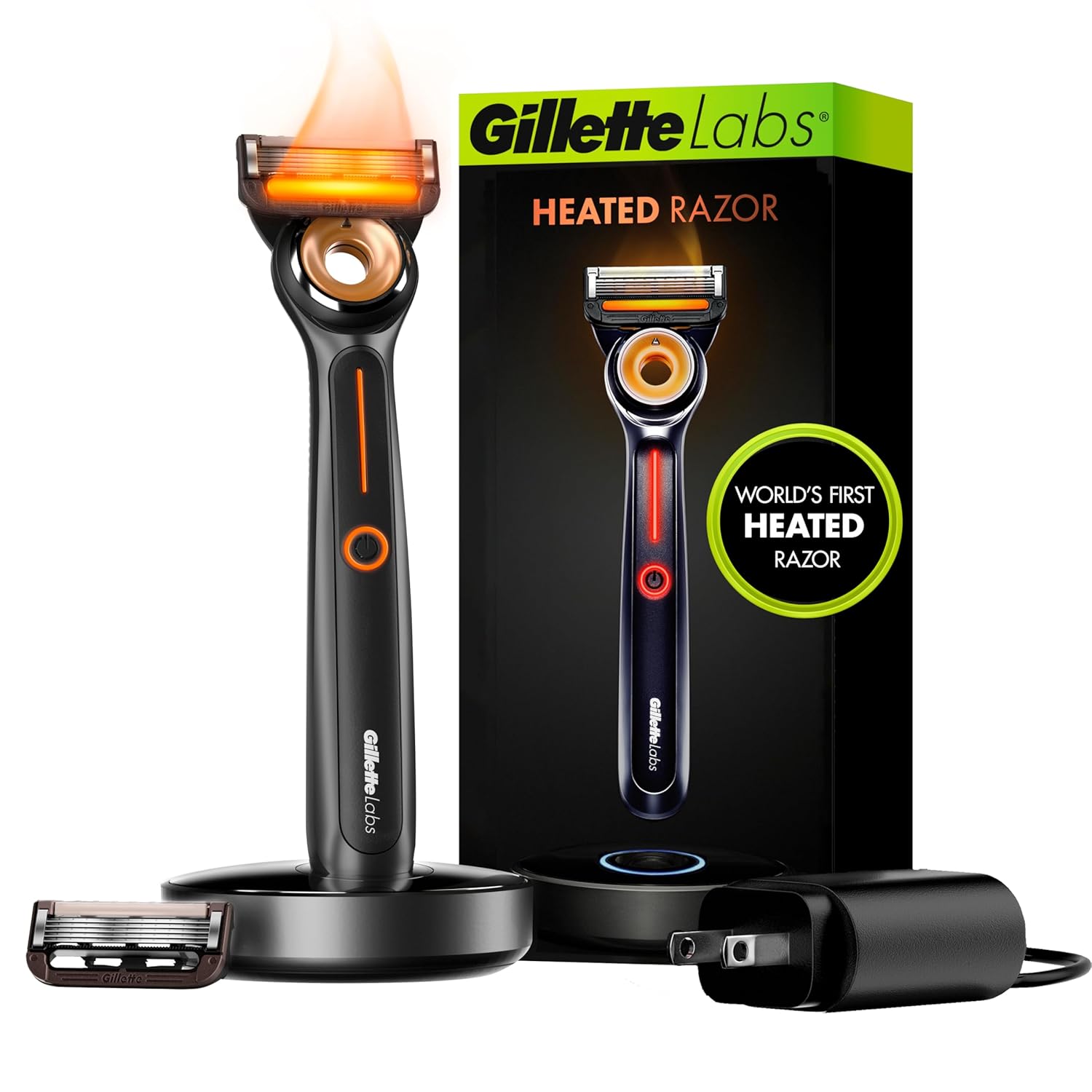 Gillette Heated Razor for Men, Starter Shave Kit by GilletteLabs, 1 Handle, 2 Razor Blade Refills, 1 Charging Dock