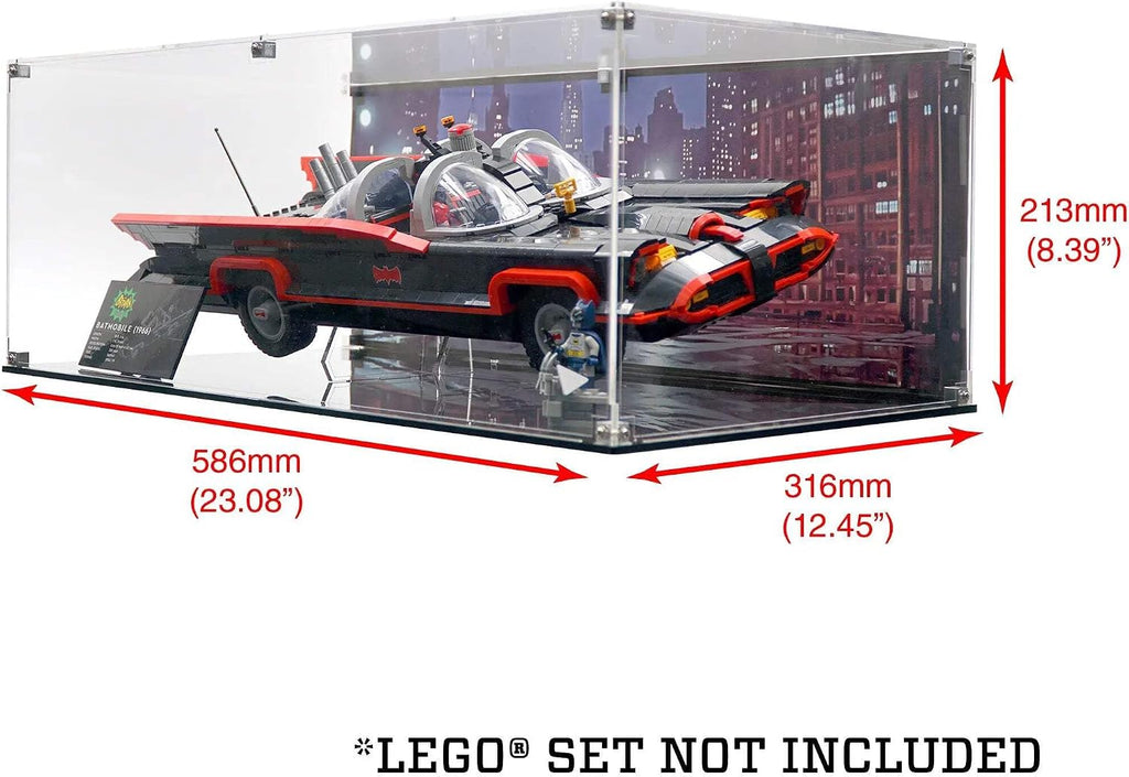 Display Case Compatible with Lego 76328 - Batman: The Classic TV Series Batmobile - Acrylic Dustproof Showcase with Pre-Printed Background - Set Not Included