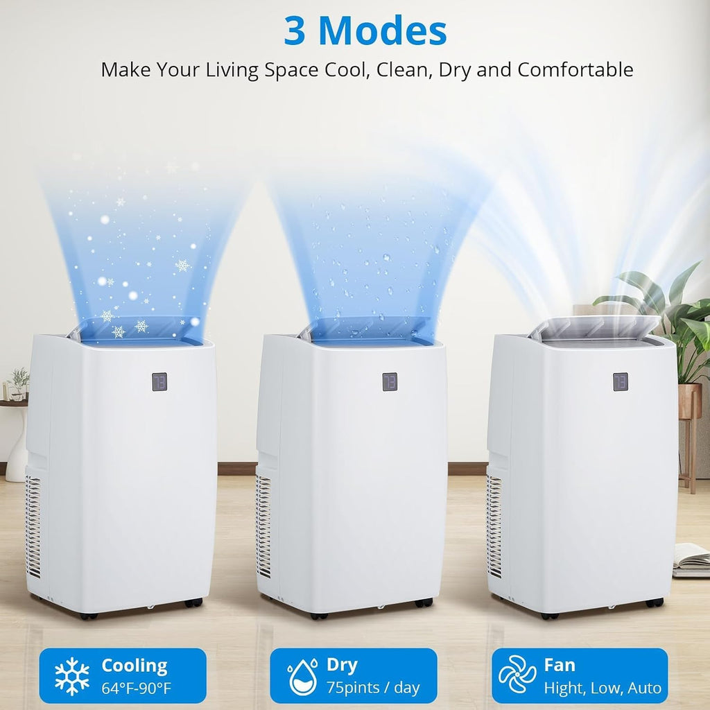 GarveeHome 12000 BTU Portable Air Conditioner with Remote, 3-in-1 AC Unit for Cooling, Fan & Dehumidifier, Energy Efficient Portable Air Conditioners for Bedroom